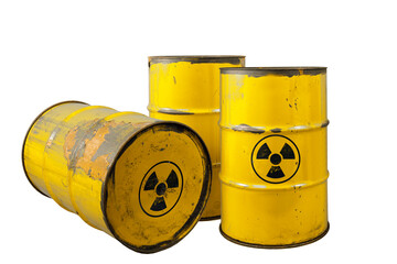 Barrel with radioactive waste. Nuclear warning sign. Rusty dangerous barrel with radionuclide,...
