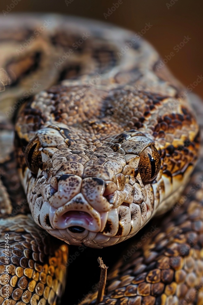 Poster a close-up image of a snake with its mouth open. suitable for educational materials or wildlife publ