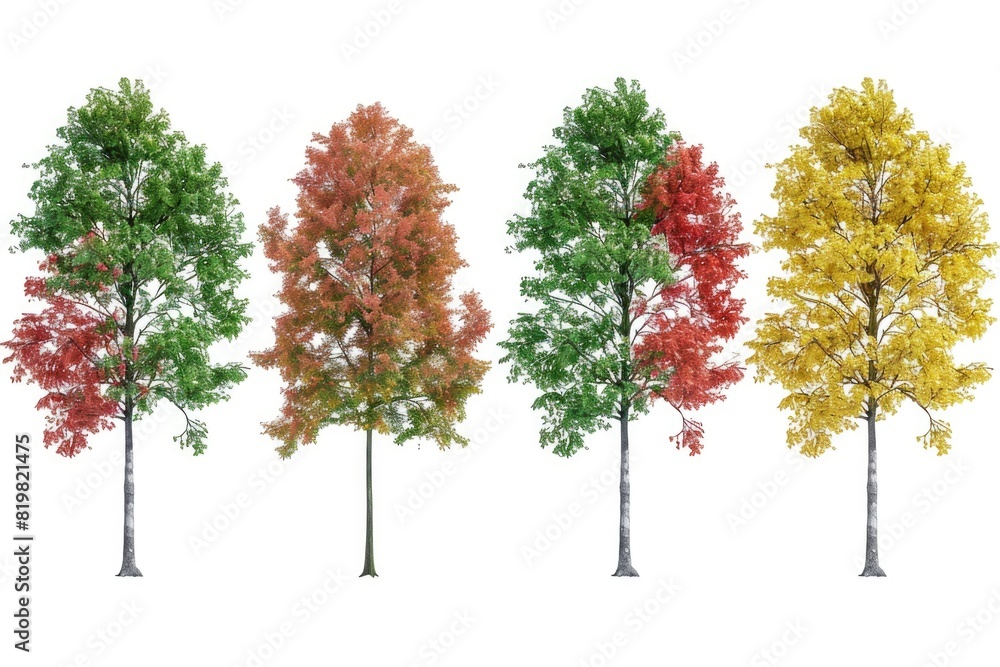 Aufkleber Four different colored trees on a plain white background. Suitable for various design projects