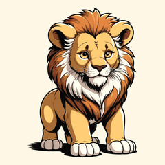 Cute Lion Standing Illustration Cartoon Style