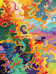 children's cloud design patterns psychedelic colors, swirling vortexes