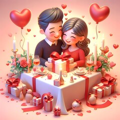 Love couple holding gifts in their hands 