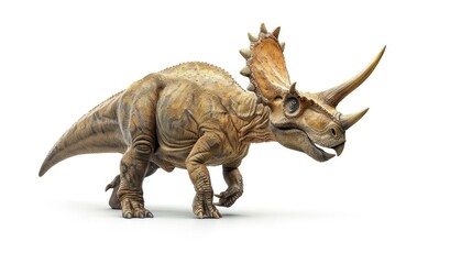 A toy tricerasaurus figurine on a plain white background. Ideal for educational or children's themed designs