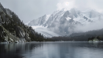 Mountain lake at winter