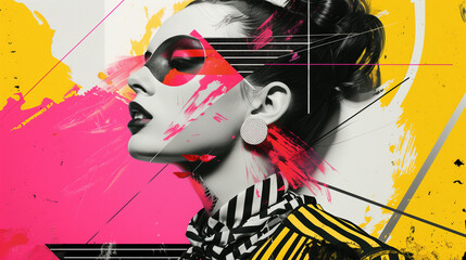 Woman fashion style collage with sunglasses in urban style