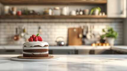 Cake on countertop at kitchen