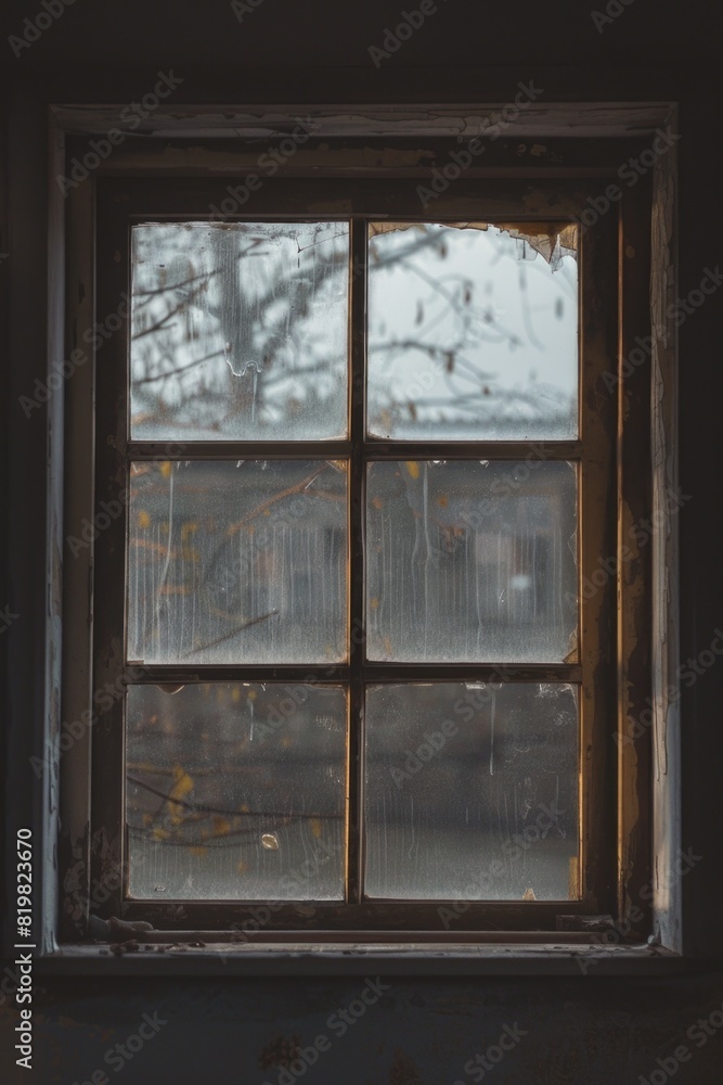 Aufkleber A clear view of a building through a window. Suitable for architectural concepts