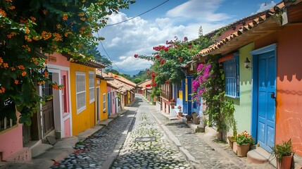 Obraz premium Charming Countryside Haven: Discover the Serenity of a Quaint Village Nestled Amidst Nature's Splendor - Perfect Escape for Tranquility Seekers! [Image: A_quaint_village_with-ABF9F.jpg