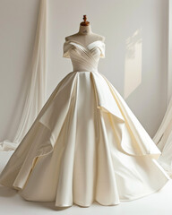 Design a modern and sophisticated gown that blends traditional craftsmanship with contemporary flair, HD