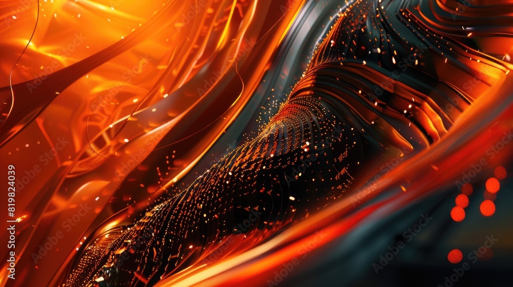 Poster 3d render of a fiery, abstract landscape with glowing particles. aig51a.
