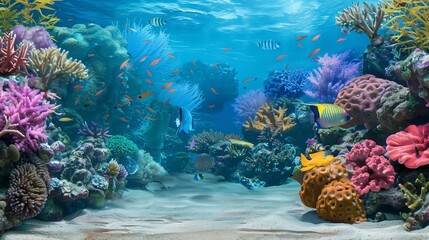 Coral Sand Depicting an Underwater Scene with Fish, Colorful and Marine-Themed Backgrounds for...