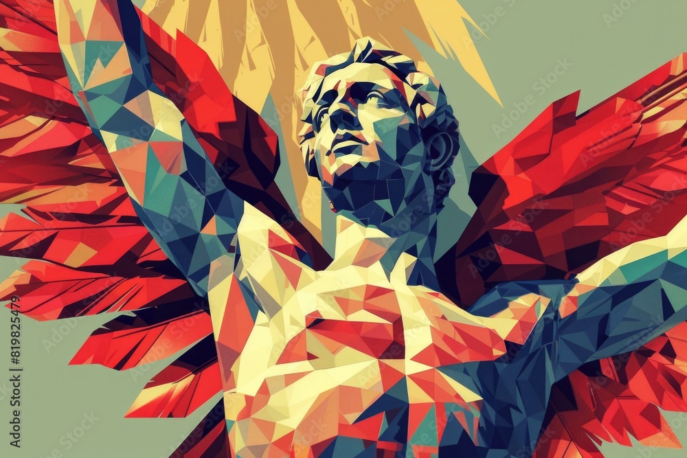 Poster a statue of a man with a bird on his shoulder. suitable for various design projects