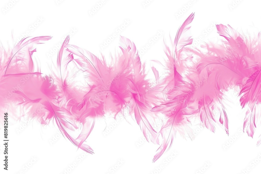 Poster A row of pink feathers on a clean white background. Suitable for various design projects
