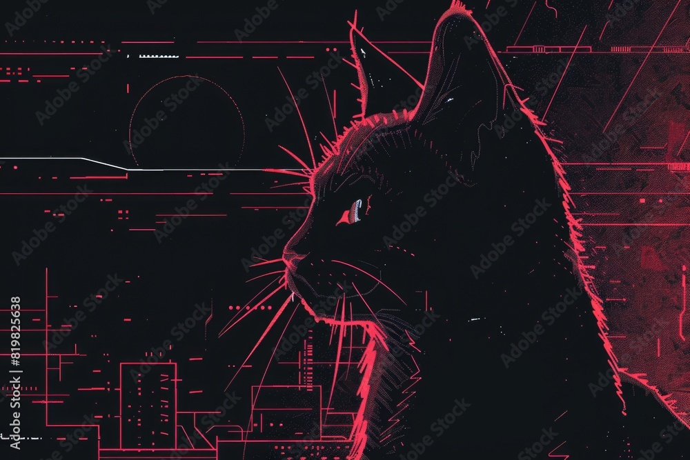 Poster a curious black cat sits in front of a computer screen. perfect for technology blogs or pet websites
