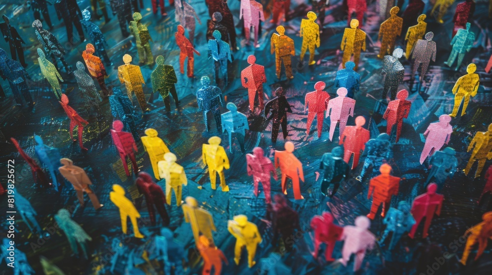 Poster A large group of people standing in a circle. Suitable for team building concepts