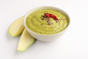 Green mango chutney, also known as raw mango chutney, is an Indian chutney prepared from unripe mangoes