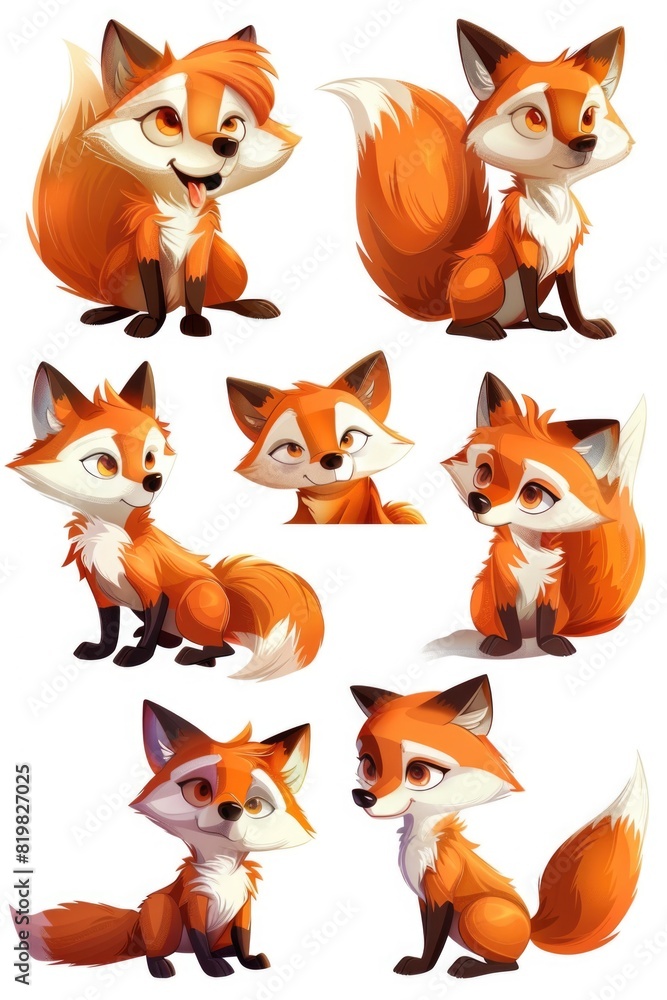 Wall mural A set of six different poses of a fox. Perfect for various design projects