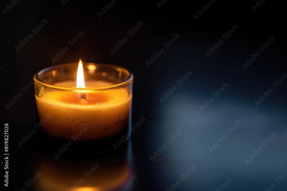 Poster a lit candle on a table, suitable for various concepts