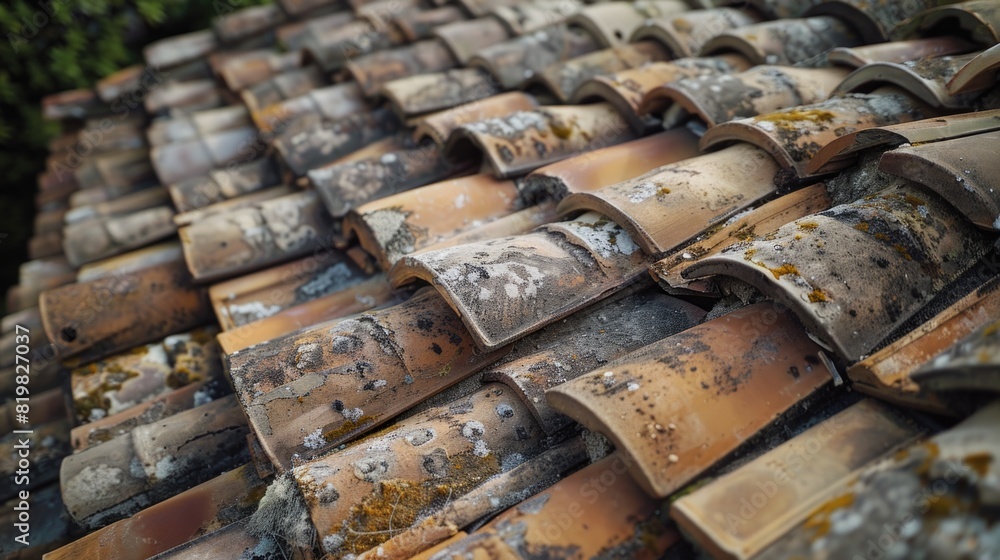 Poster Detailed view of a roof with multiple tiles. Suitable for architectural projects