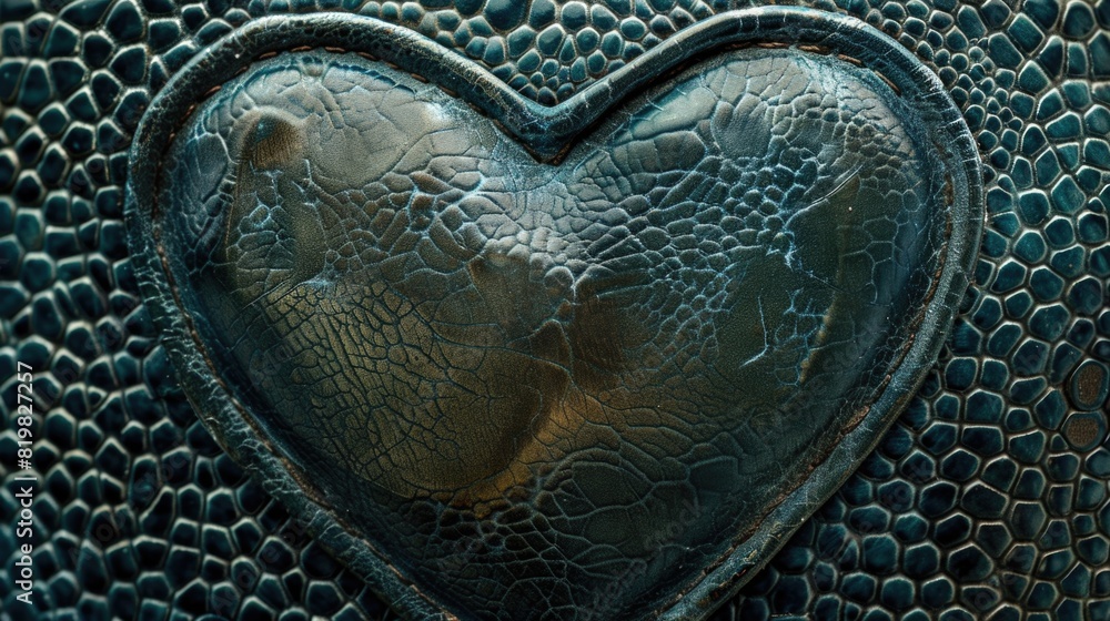 Poster a detailed close up of a heart shaped metal object, suitable for various design projects