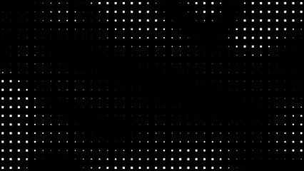 4k Abstract dynamic  white dots squares on black background. Dynamic creative modern backdrop. Trendy wavy banner template. Texture halftone dots pattern. Dotted retro vintage gradient. Liquid design