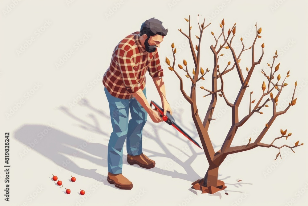 Aufkleber a man using a chainsaw to cut down a tree. suitable for forestry and lumber industry concepts