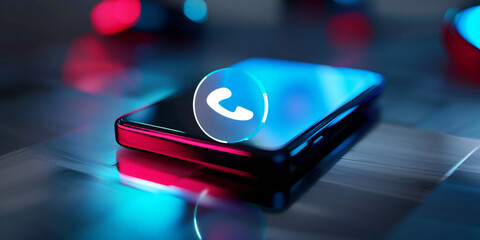 Phone Icon with Incoming Call An image of a phone icon with an incoming call symbol, representing the concept of telephone communication and contractability - Powered by Adobe