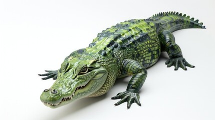 Toy alligator sitting on top of a white surface. Suitable for children's toy store advertising