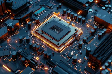 Detailed view of a computer motherboard. Ideal for technology concepts