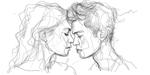 A romantic drawing of a couple kissing. Suitable for love-themed projects