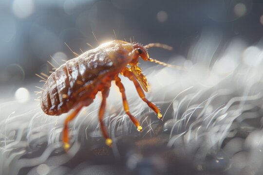 Close up of a flea on fabric. Perfect for educational materials