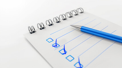 pen and checklist on a white background, highlighting planning and productivity