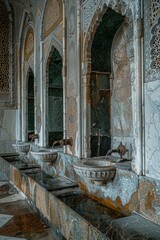 Obraz premium Row of sinks in an old building, suitable for architectural projects