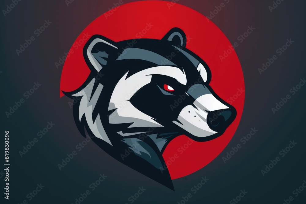 Poster close-up shot of a raccoon's head with a red circle in the background. ideal for nature or wildlife 