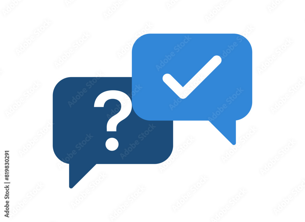 Poster question mark icon in speech bubble with check mark tick icon symbol. chat message speech bubble icon symbol , ask faq icons ; help, support, service, communication sign