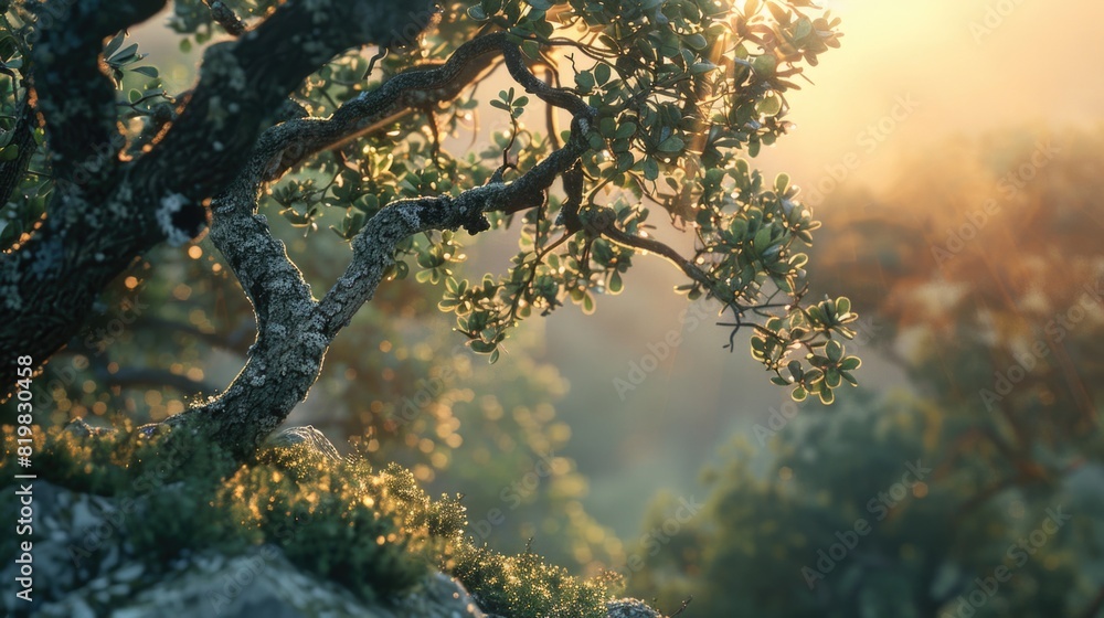 Poster a tree sitting on top of a hill. suitable for nature concepts