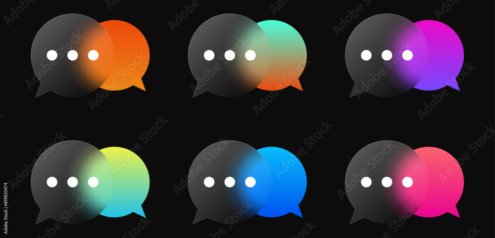 Poster Chat speech bubble with transparent glass glassmorphism background . blurred gradient speech bubbles shapes. Realistic Frosted glass morphism effect. Vector illustration