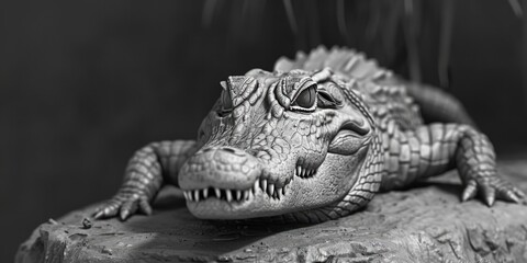 Obraz premium A striking black and white image of an alligator. Perfect for educational materials or nature-themed designs