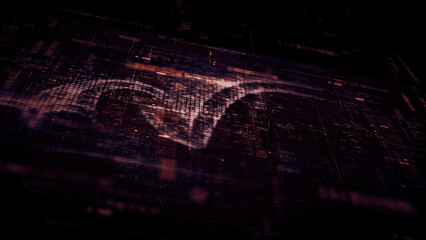 Futuristic screen display matrix, hi-tech digital data telemetry with encrypted numbers, display dynamic background for computer desktop screen display format