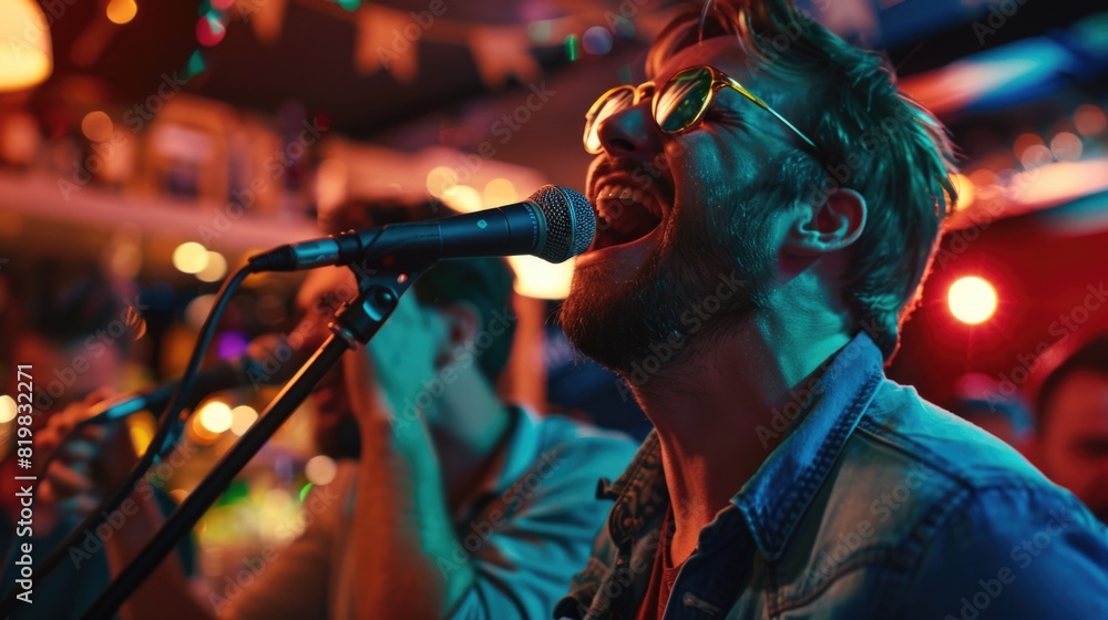 Poster a man performing with a microphone, suitable for music events