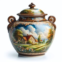 Painted Porcelain Vase with Scenic Countryside Design