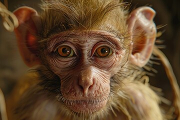 Close up of a monkey's face with a blurry background. Ideal for nature or wildlife concepts - Powered by Adobe