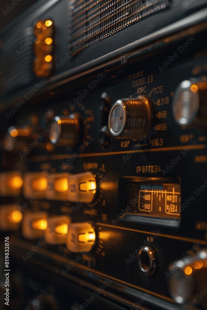 Aufkleber close up of a radio on a table, suitable for technology concepts