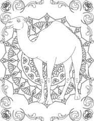Camel on Mandala Coloring Page. Printable Coloring Worksheet for Adults and Kids. Educational Resources for School and Preschool. Mandala Coloring for Adults
