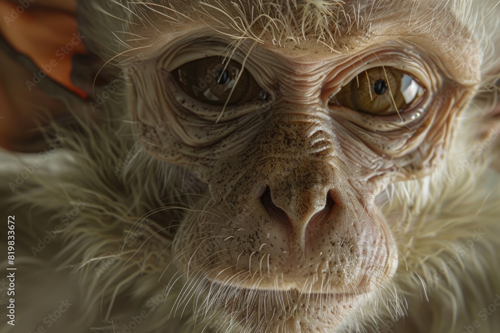 Poster detailed close up of a monkey's face, suitable for various uses