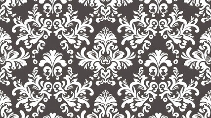 White and Grey Damask Flower Wallpaper Design