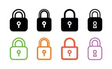 Lock icon set on white background. Vector illustration in trendy flat style