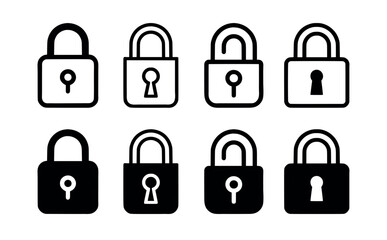 Lock icon set. Black pad lock icon set on white background. Vector illustration