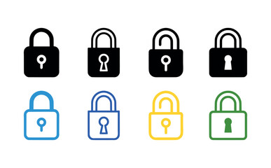 Lock icon set on white background. Vector illustration in trendy flat style