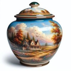 Painted Porcelain Vase with Scenic Countryside Design